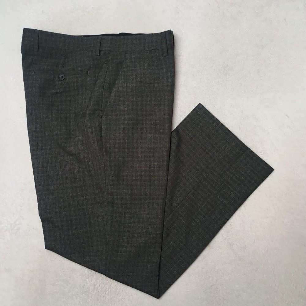 Banana Republic Pants Men 34x30 Gray Plaid Flat Front Tailored Dress Slacks Suit